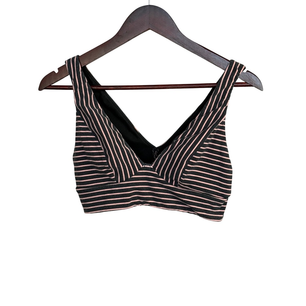 Victoria's Secret‎ Bralette Size M Pink Grey Cotton Striped Wireless Logo